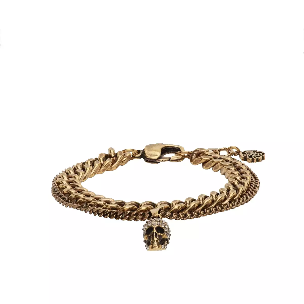 Double Chain Skull Bracelet, Gold