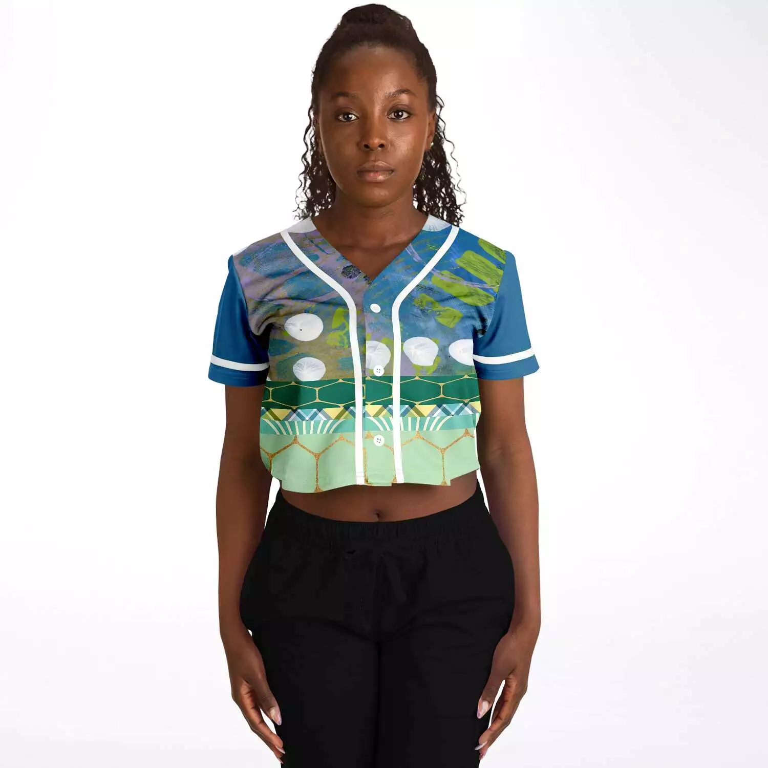 Dragonfly Cropped Button Front Jersey