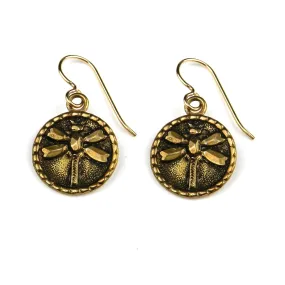 DRAGONFLY Vintage Button Earrings - Bronze