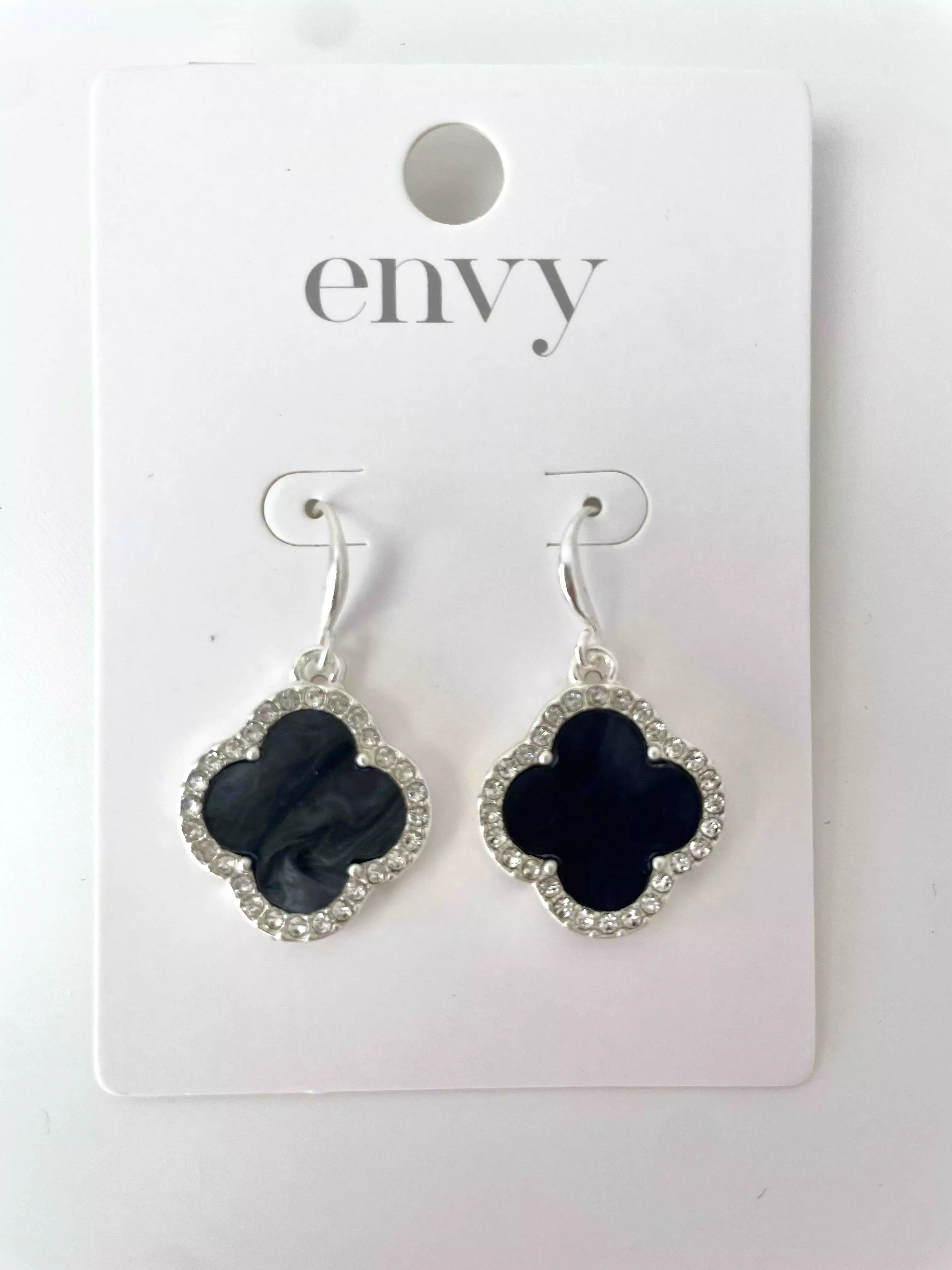 Envy Chunky Clover Embellished Drop Earrings - Silver & Grey