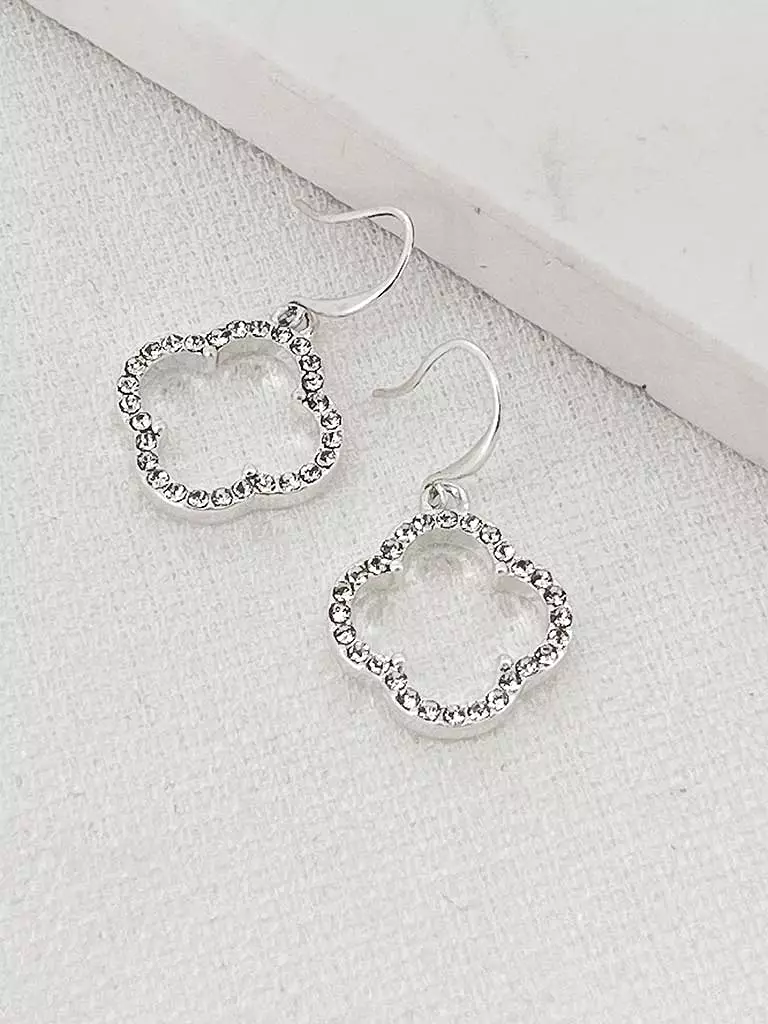 Envy Chunky Embellished Clover Drop Earrings - Silver