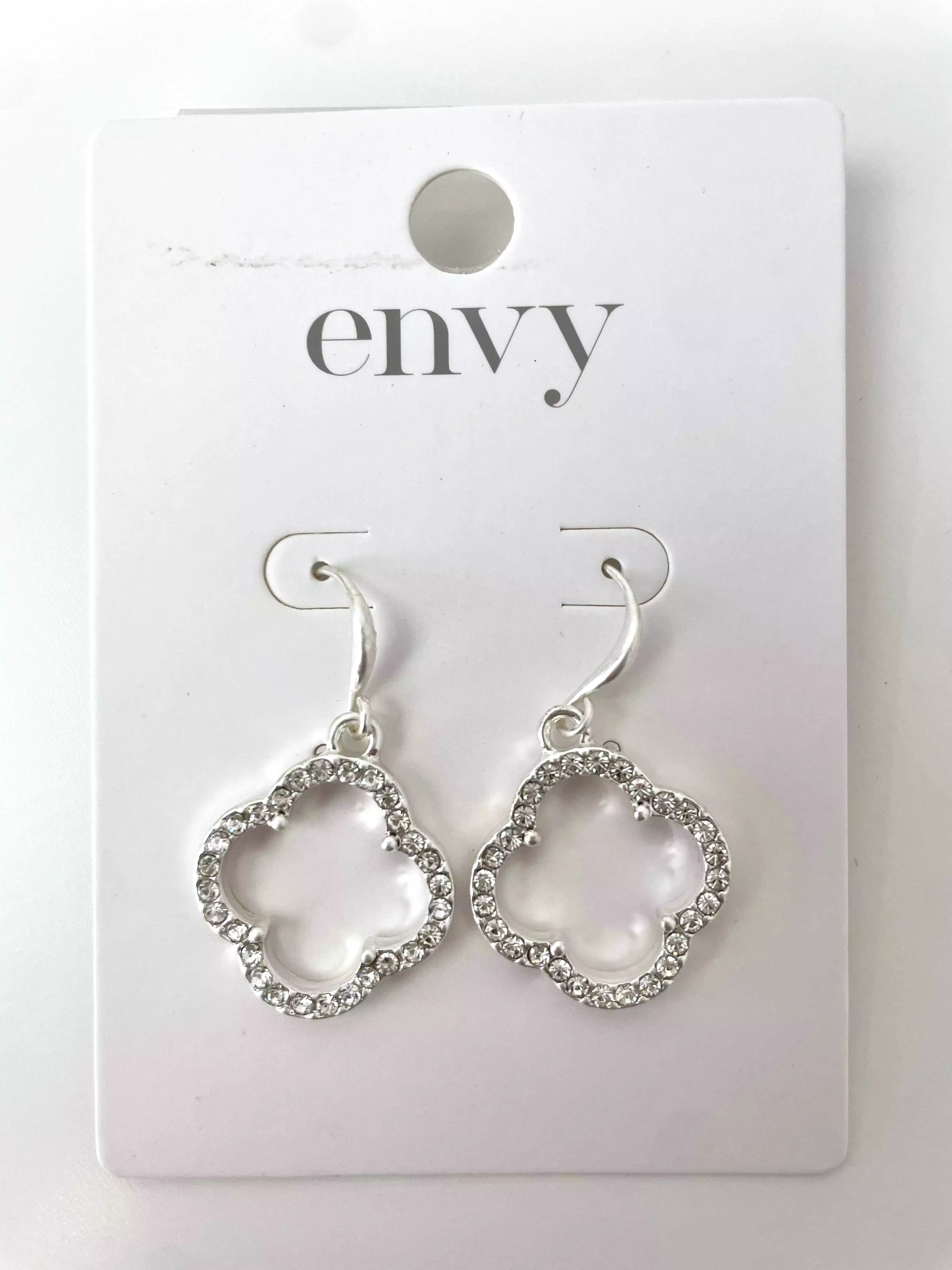 Envy Chunky Embellished Clover Drop Earrings - Silver