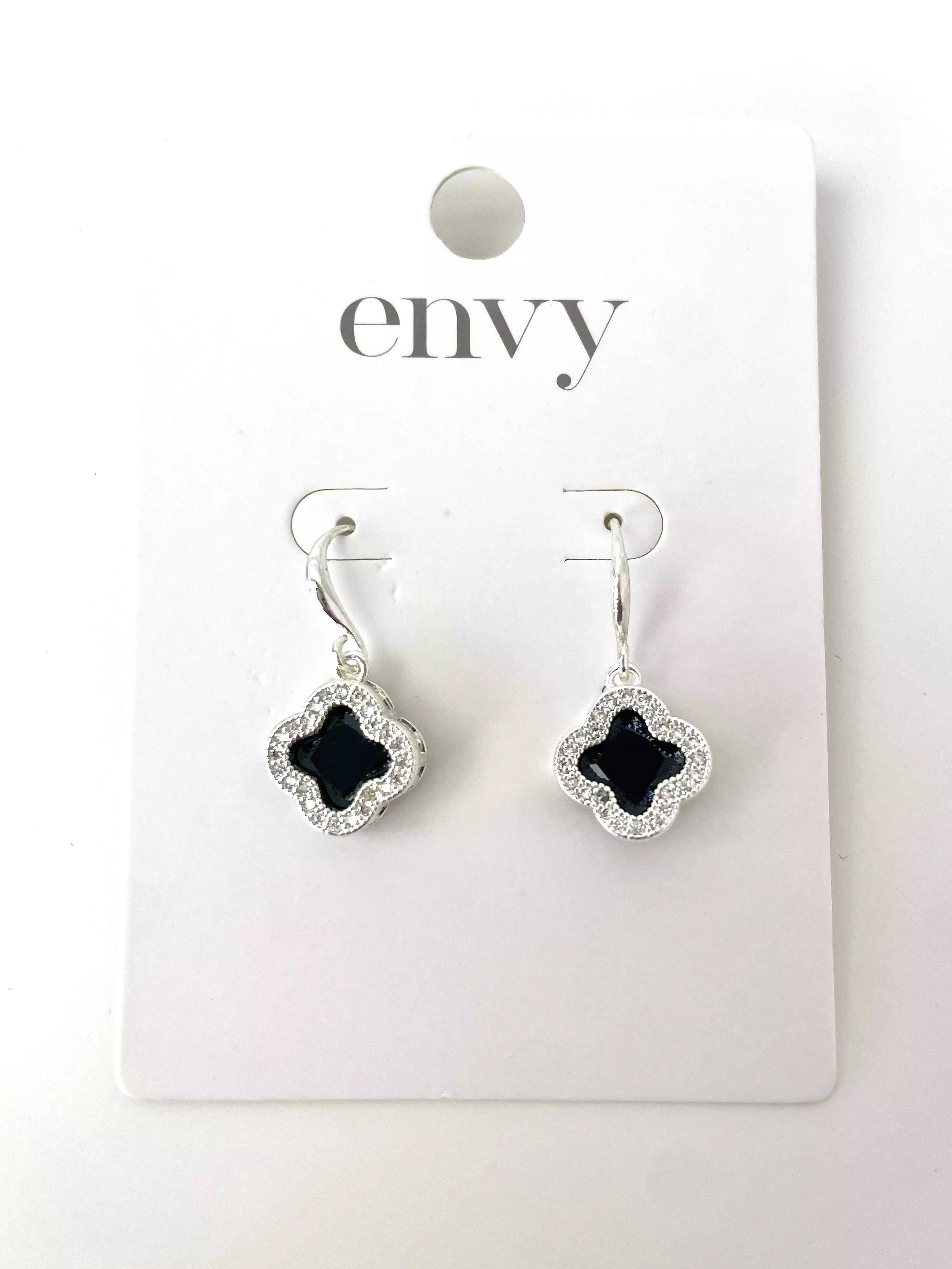 Envy Clover Embellished Earrings - Silver & Black