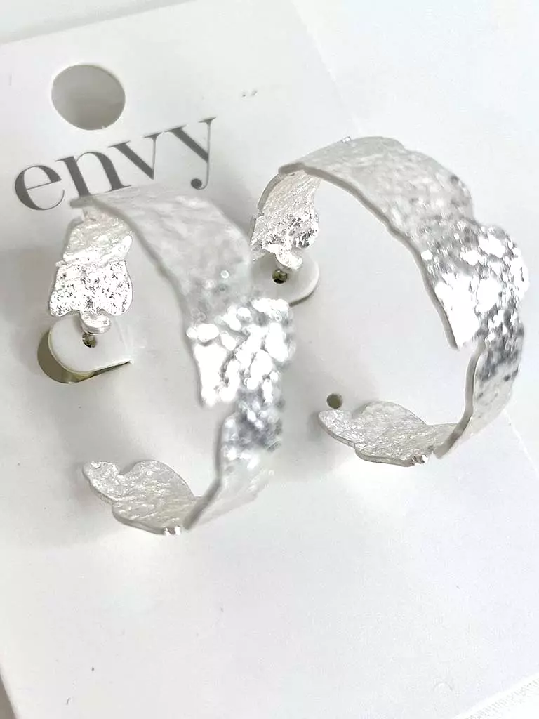 Envy Textured Chunky Hoop Earrings - Silver