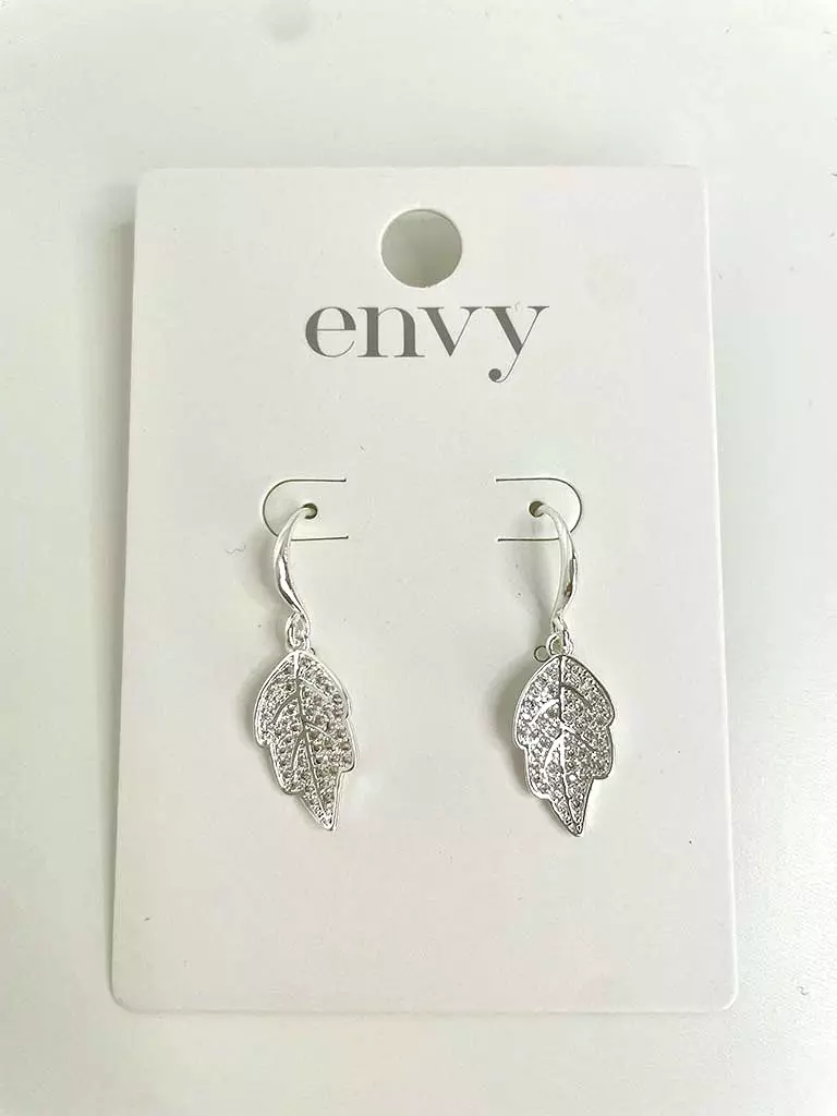 Envy Textured Leaf Earrings - Silver