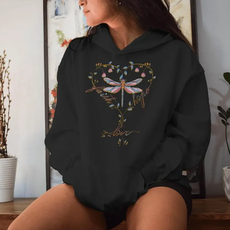 Faith Hope Love Dragonfly Heart Religious Jesus Christian Women Hoodie