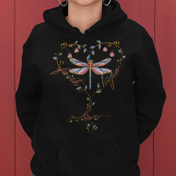 Faith Hope Love Dragonfly Heart Religious Jesus Christian Women Hoodie