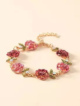 Floral Charm Bracelet with Chain Decoration