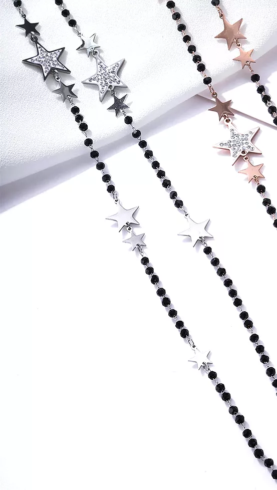 Fresh Accessories - Necklace Long Black Silver Stars