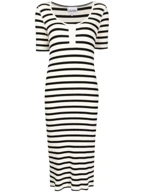 Ganni Striped Short-Sleeved Midi Dress