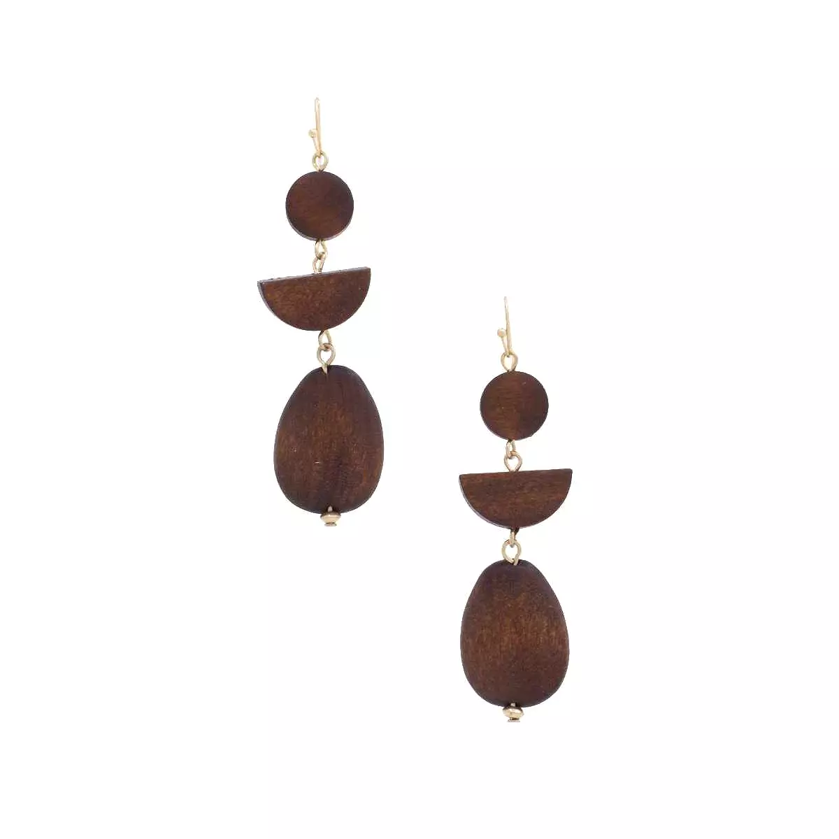 Geometric Wood Bead Dangle Earring