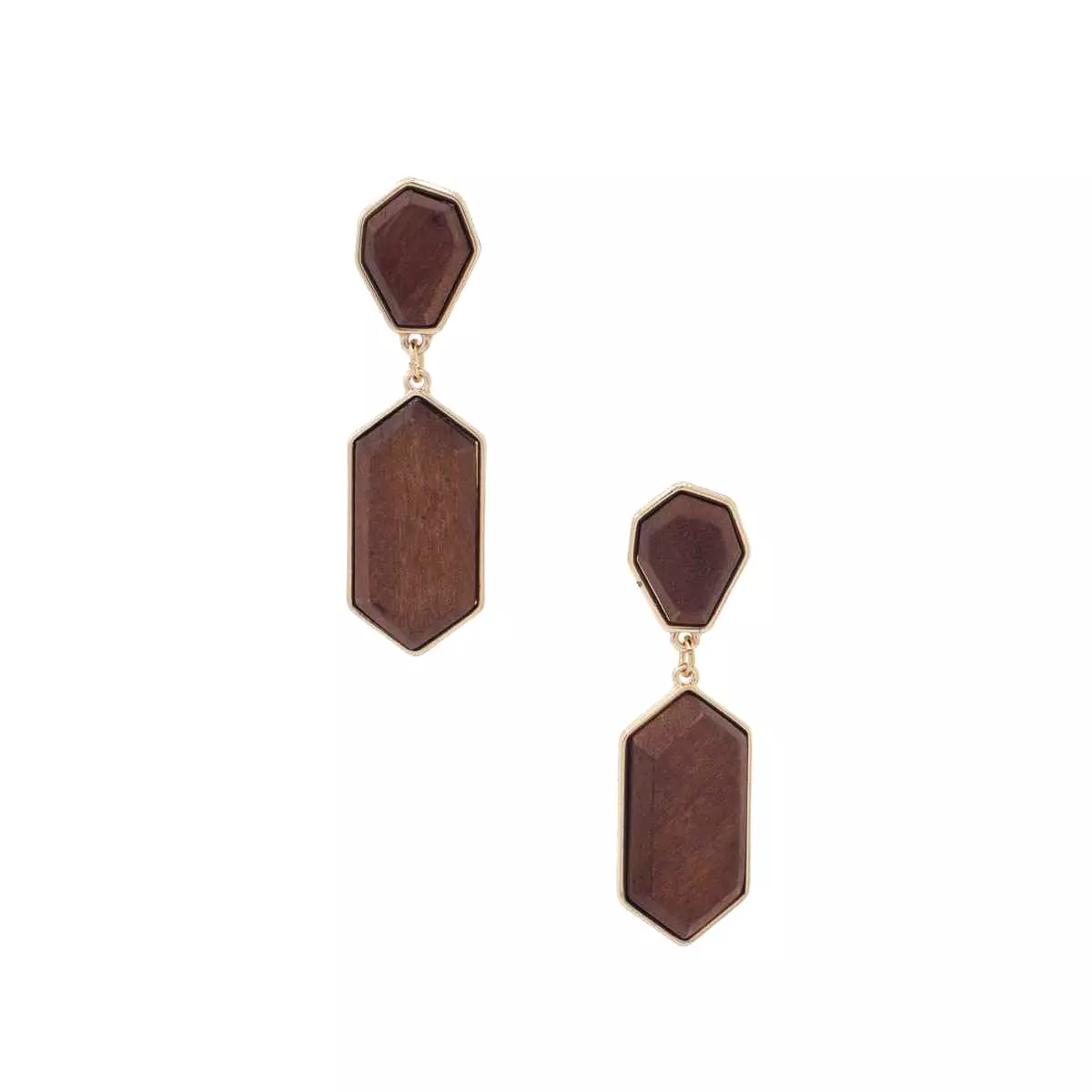 Geometric Wood Post Drop Earring