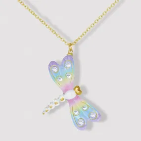 Glass Rainbow Dragonfly Necklace