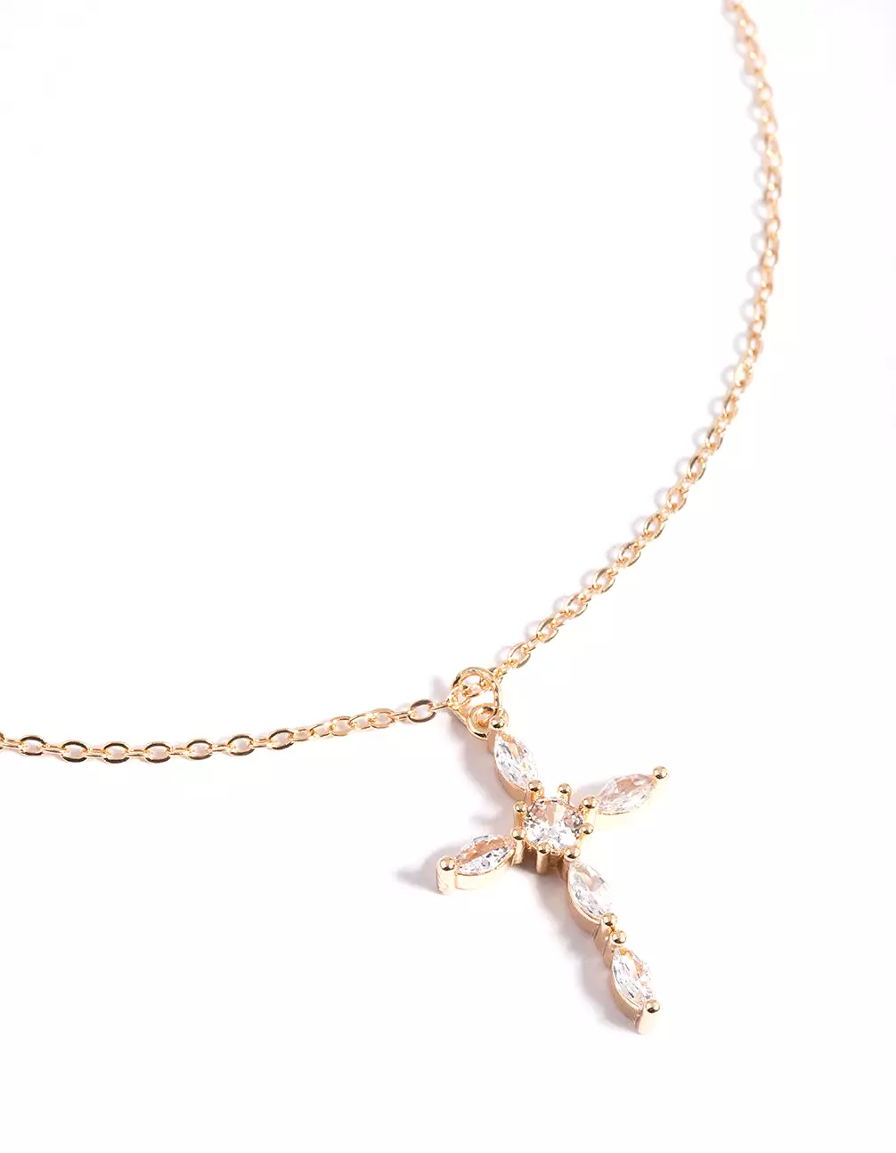 Gold Classic Diamante Cross Necklace