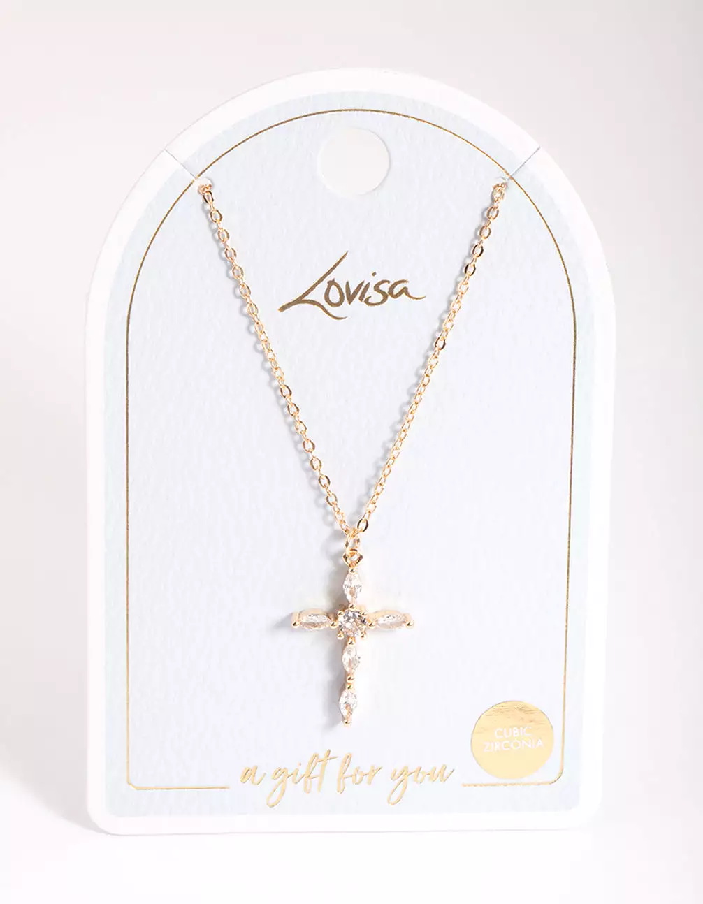 Gold Classic Diamante Cross Necklace