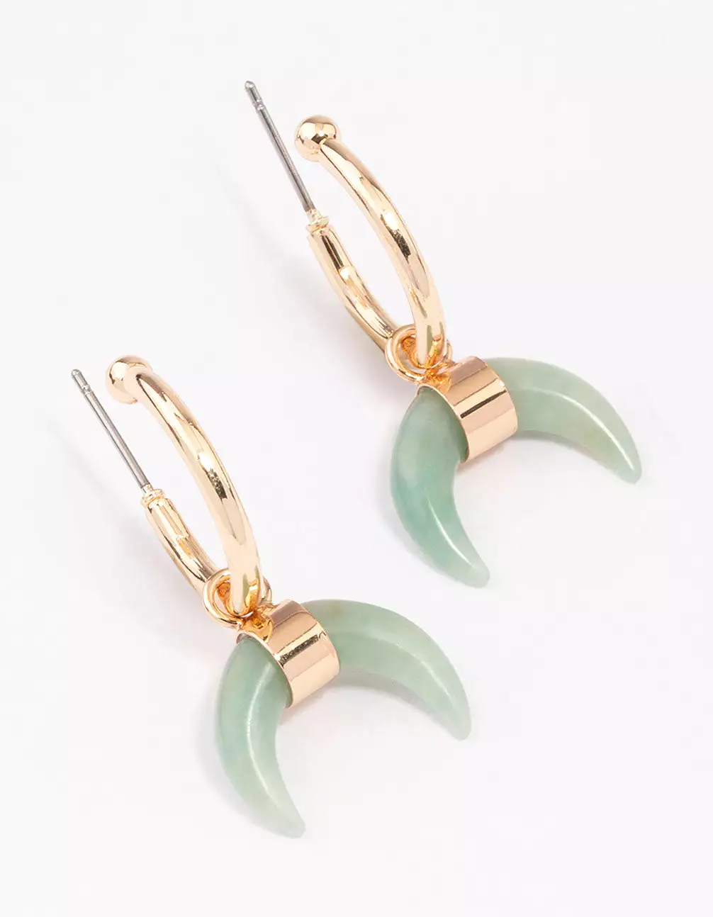 Gold Green Aventurine Horn Hoop Earrings