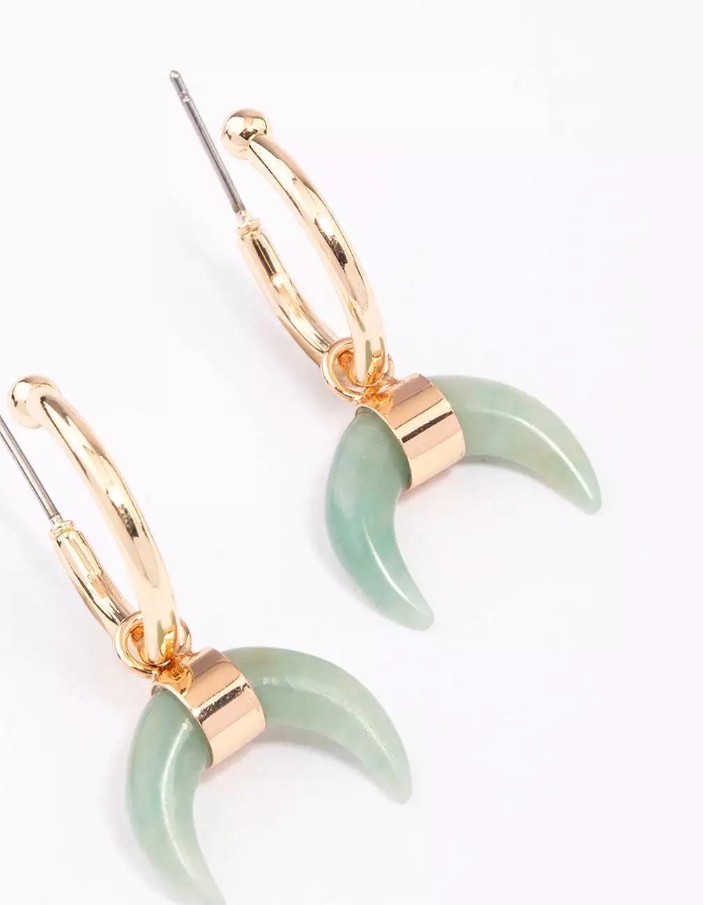 Gold Green Aventurine Horn Hoop Earrings