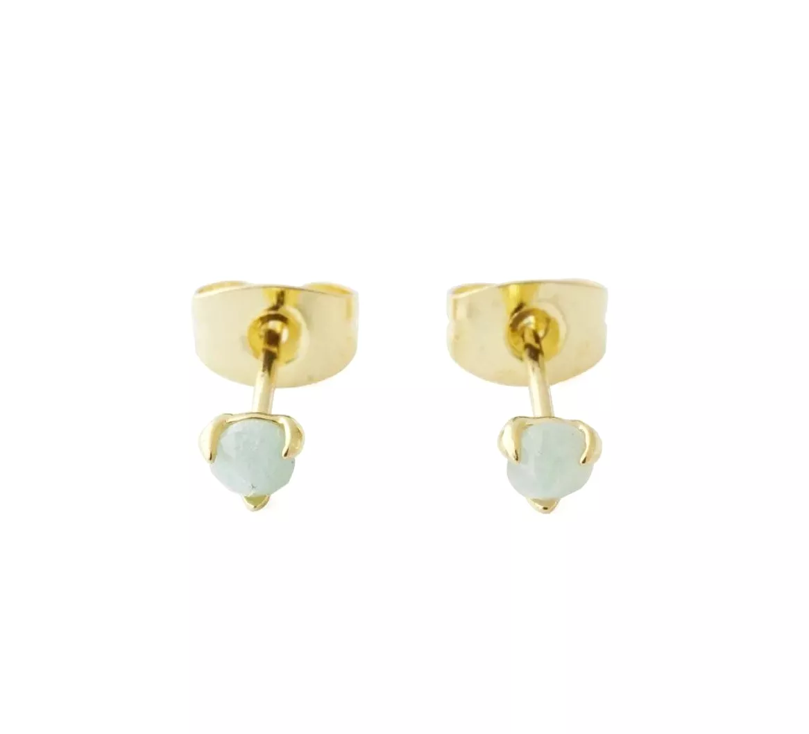 Gold Jade Point Solitaire Stud Earrings