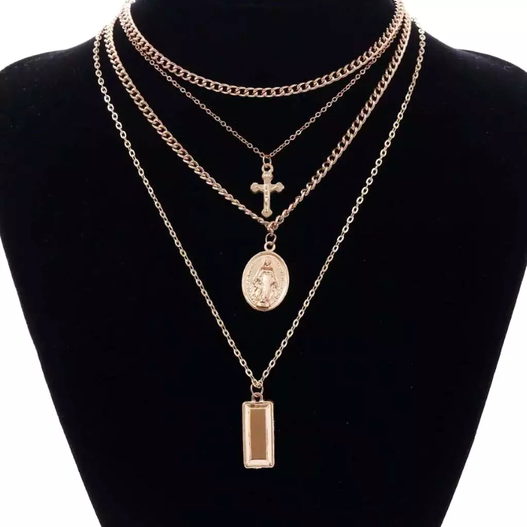 Gold Layered Mother Mary and Cross Necklace