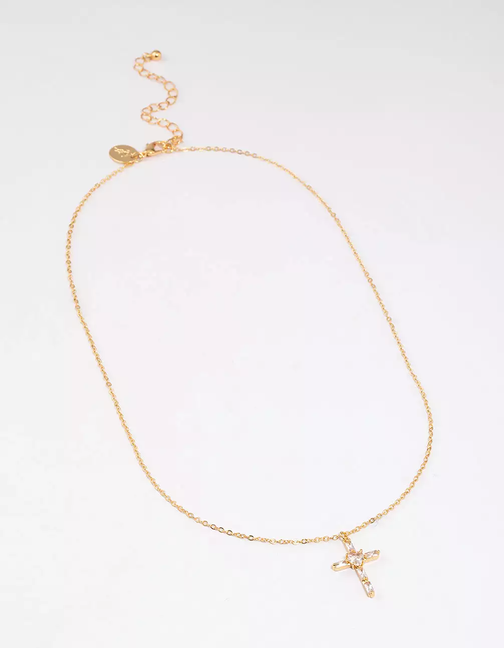 Gold Plated Cubic Zirconia Baguette Cross Necklace