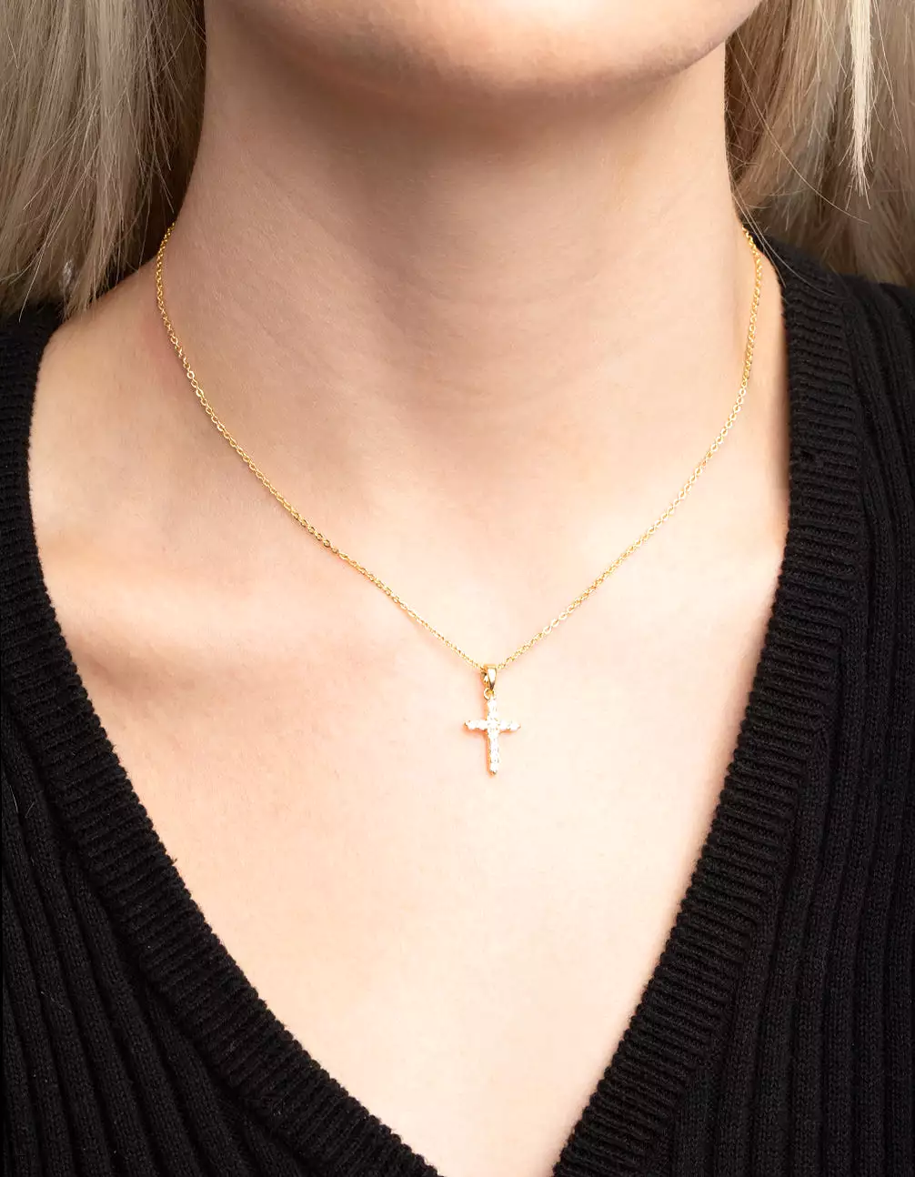 Gold Plated Cubic Zirconia Cross Necklace