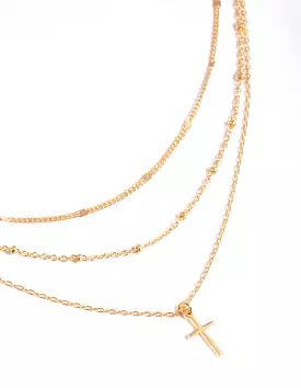 Gold Plated Layered Cross Necklace