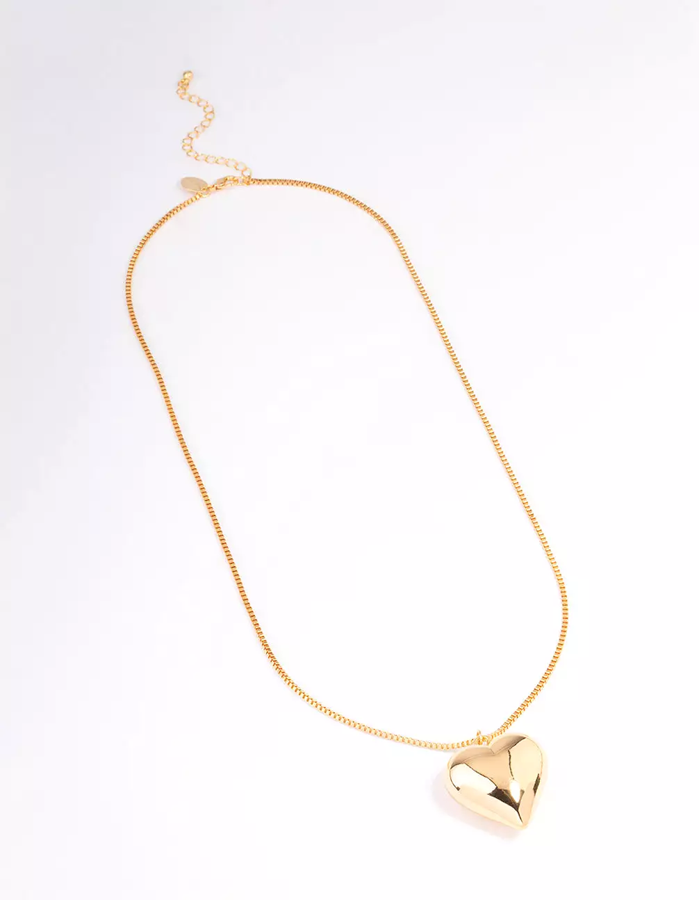 Gold Plated Long Large Puffy Heart Necklace