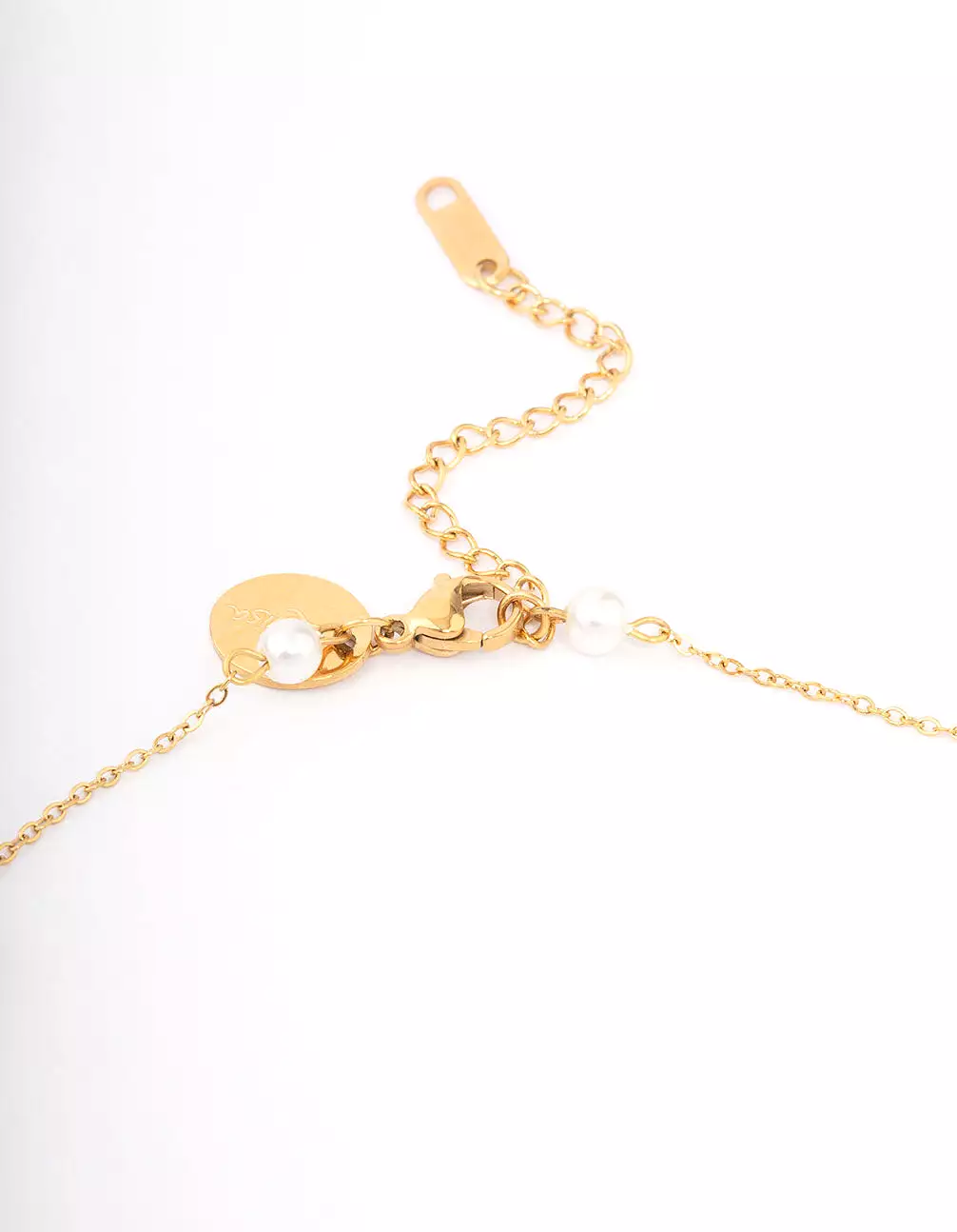 Gold Plated Stainless Steel Pearl Station Cross Necklace