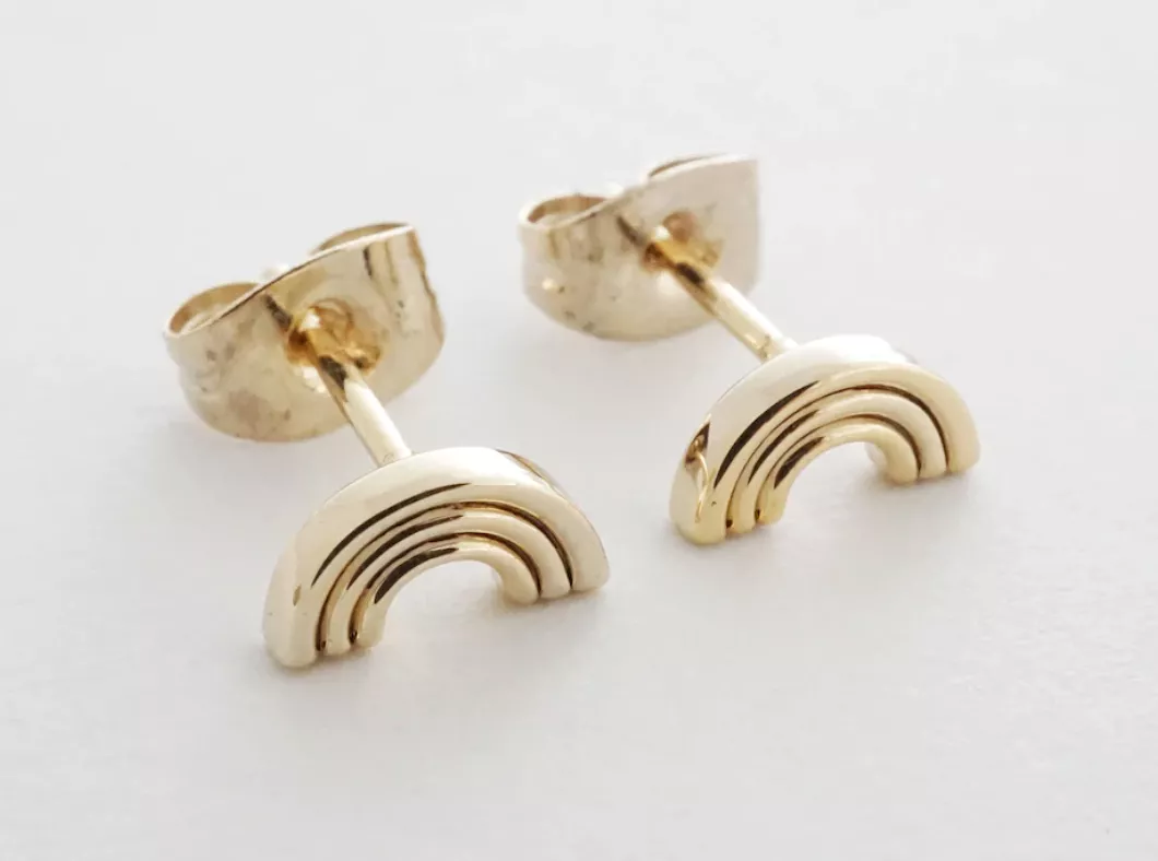 Gold Rainbow Stud Earrings