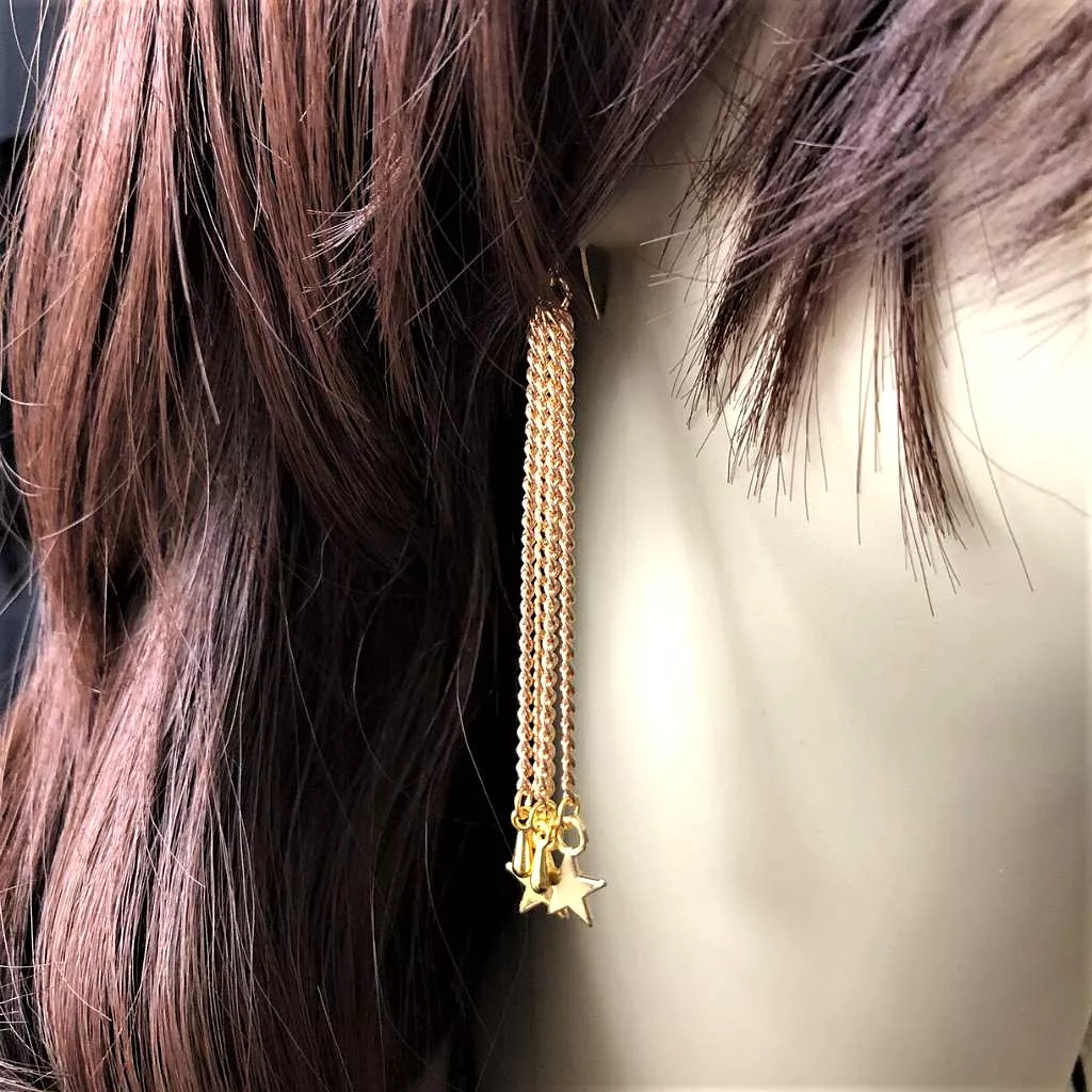 Gold Star Long Chain Dangle Earrings