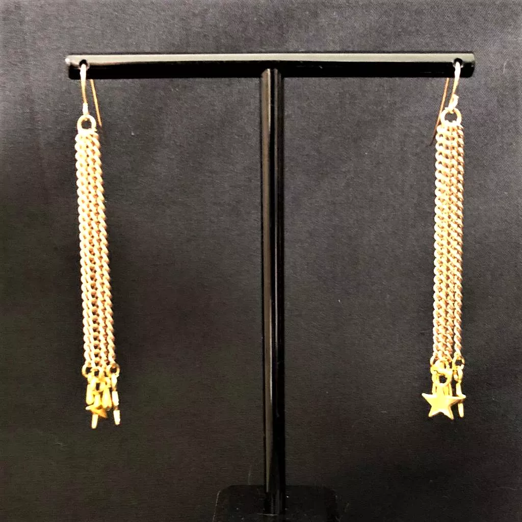 Gold Star Long Chain Dangle Earrings