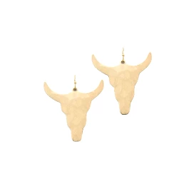 Gold Steer Head Dangle Earrings