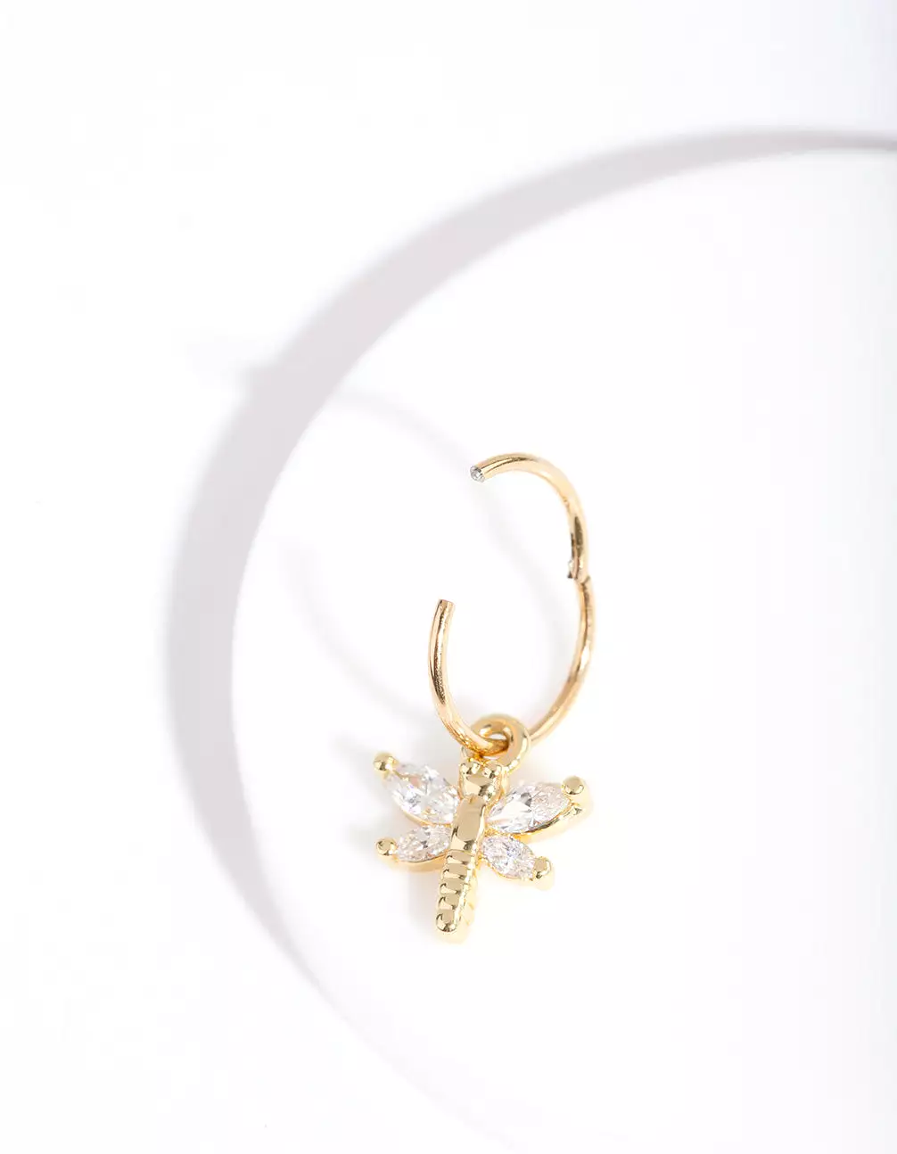 Gold Surgical Steel Cubic Zirconia Dragonfly Clicker Earring