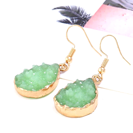 Green Druzy Teardrop Dangle Earrings