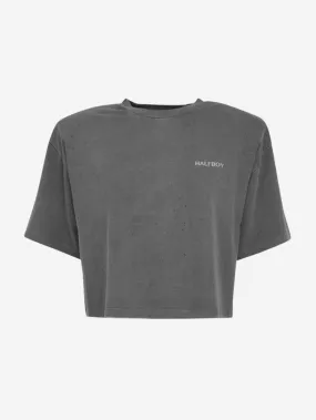 Halfboy - T-shirt crop con spalline e logo sul petto