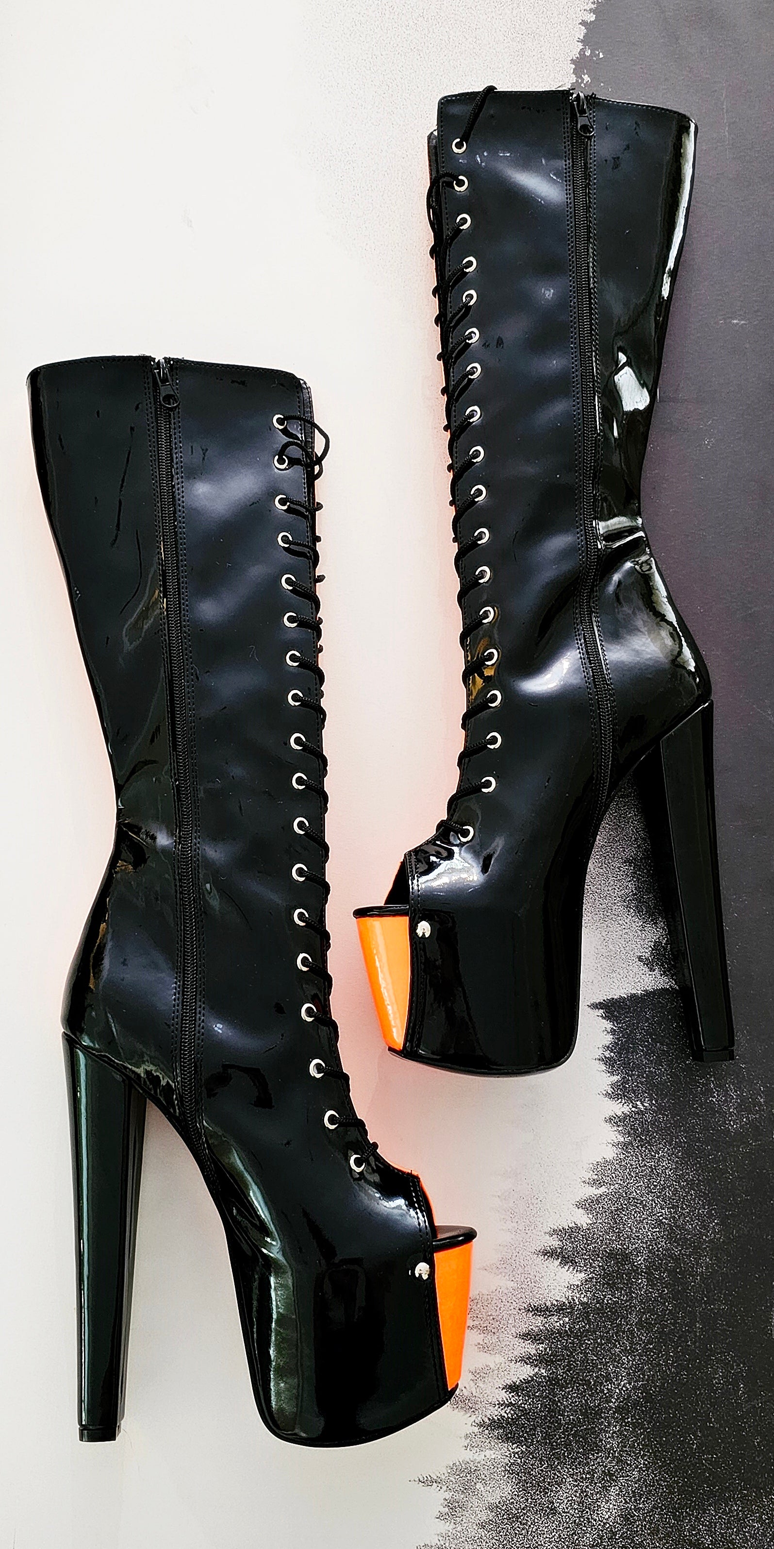 Halloween Orange Black Spiked Mid Calf Boots