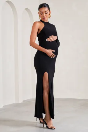 Heidi | Black One-Sleeved Split Maternity Maxi Dress