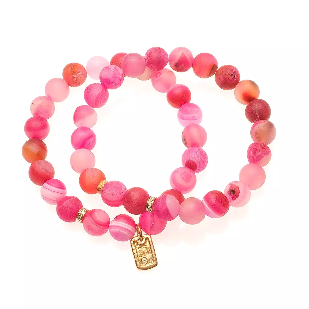 Iridescent Pink Beads with 14K Gold and Diamonds