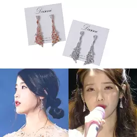 IU Chandelier Silver Rose Gold Bling Earrings Cubic Drop Korean Jewelry Womens Accessories Luxury Fashion Dating Clubber Elegant