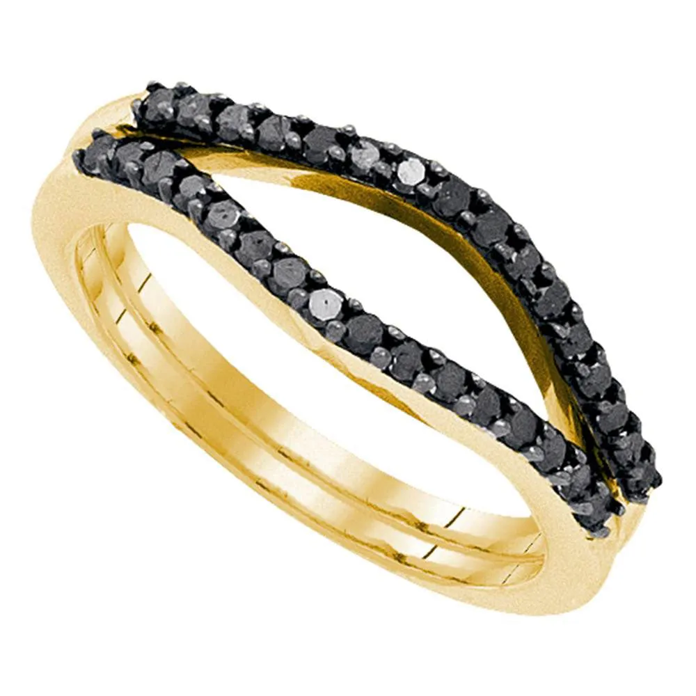 Keene Jewelers 10kt Yellow Gold Womens Round Black Color Enhanced Diamond Wrap Ring Guard Enhancer 1/3 Cttw