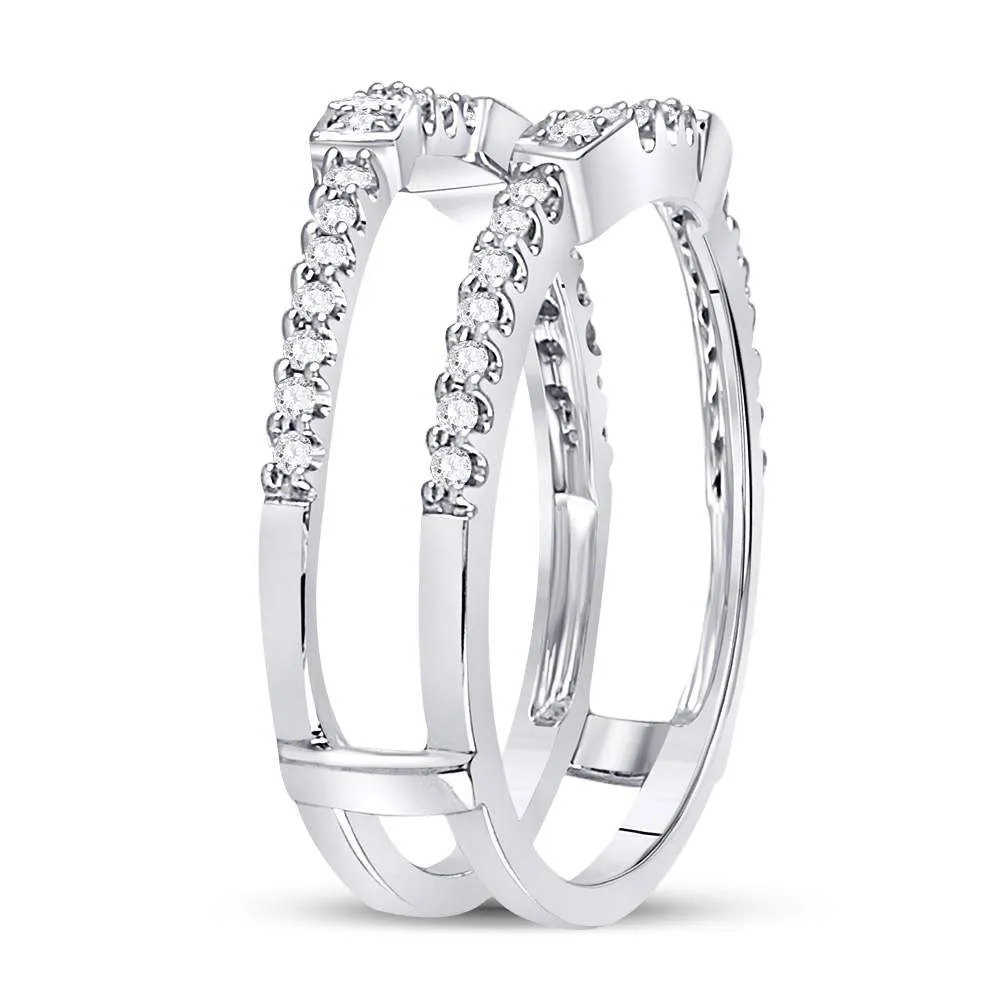 Keene Jewelers 14kt White Gold Womens Round Diamond Wrap Ring Guard Enhancer 1/3 Cttw