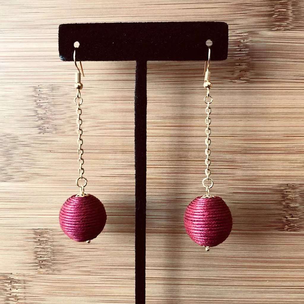 Maroon Ball Long Dangle Earrings