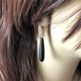 Matte Black Onyx Long Teardrop Earrings