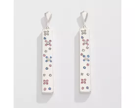 Matte Silver Rectangular Drops with Starry Crystals Earrings