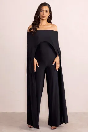 Mayara | Black Bardot Cape Sleeve Jumpsuit