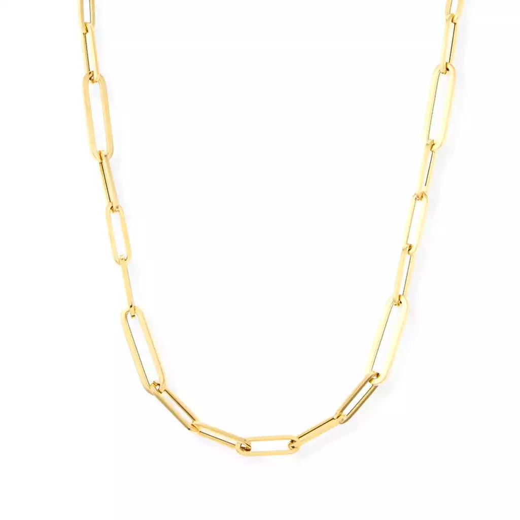 Medium 14K Gold Paper Clip Necklace, Solid Gold