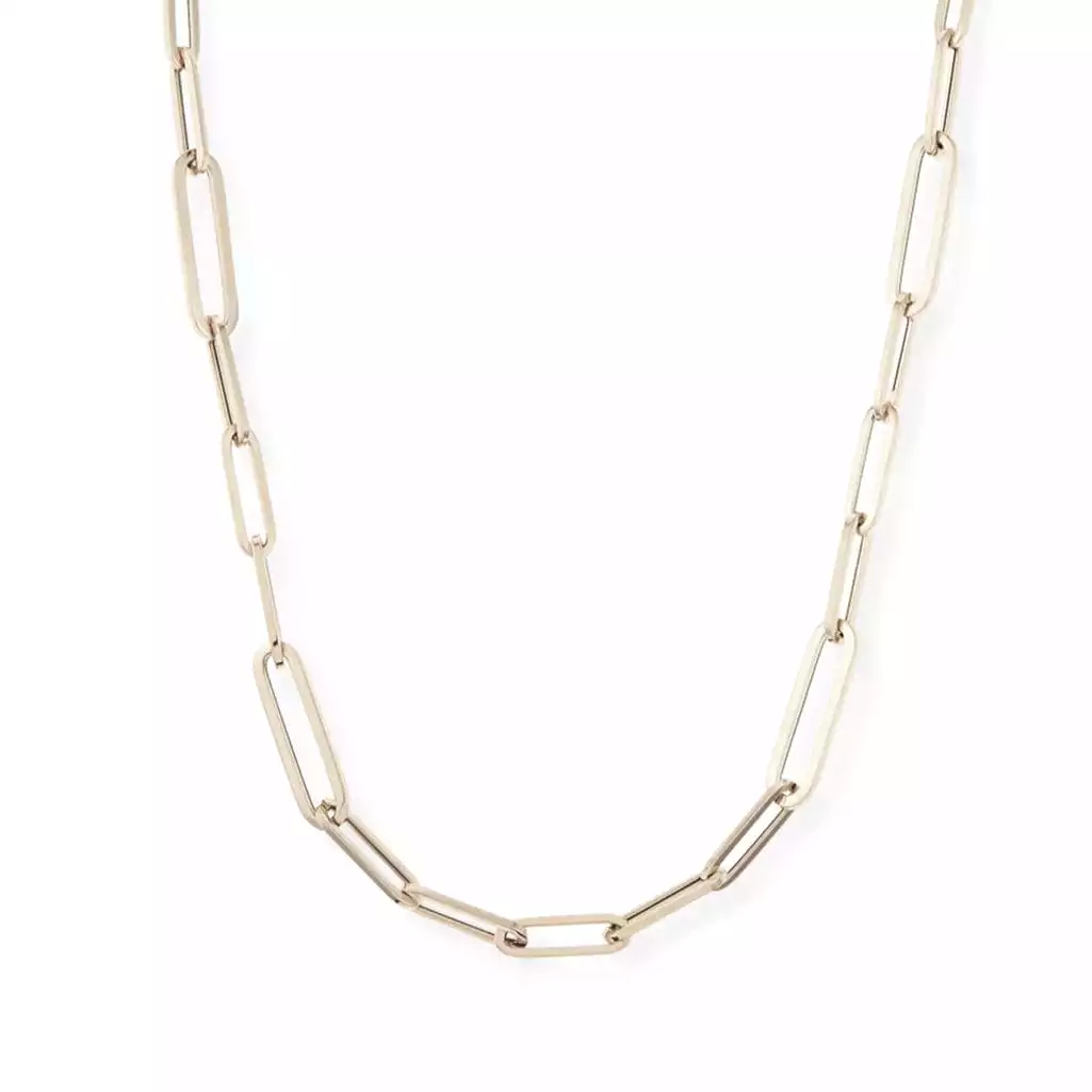 Medium 14K Gold Paper Clip Necklace, Solid Gold