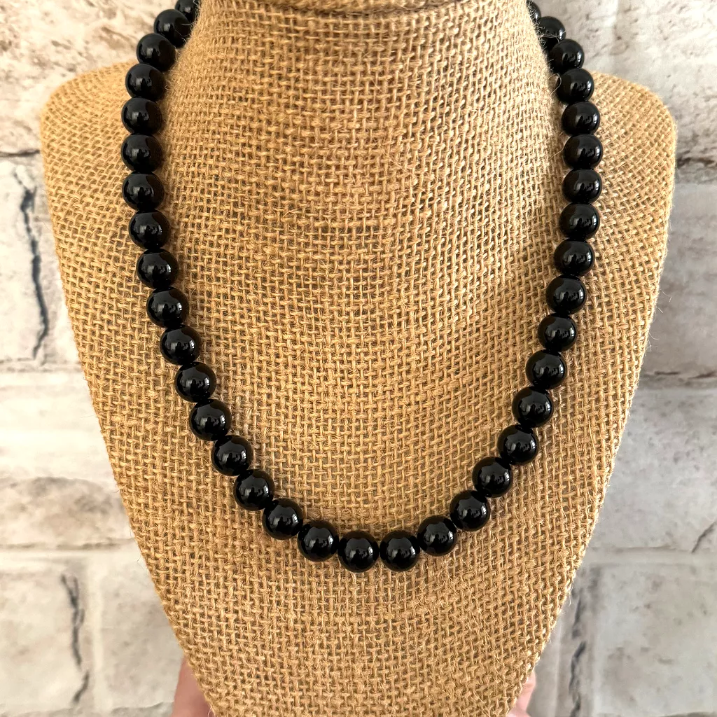 Mens Black Onyx 10mm Beaded Necklace