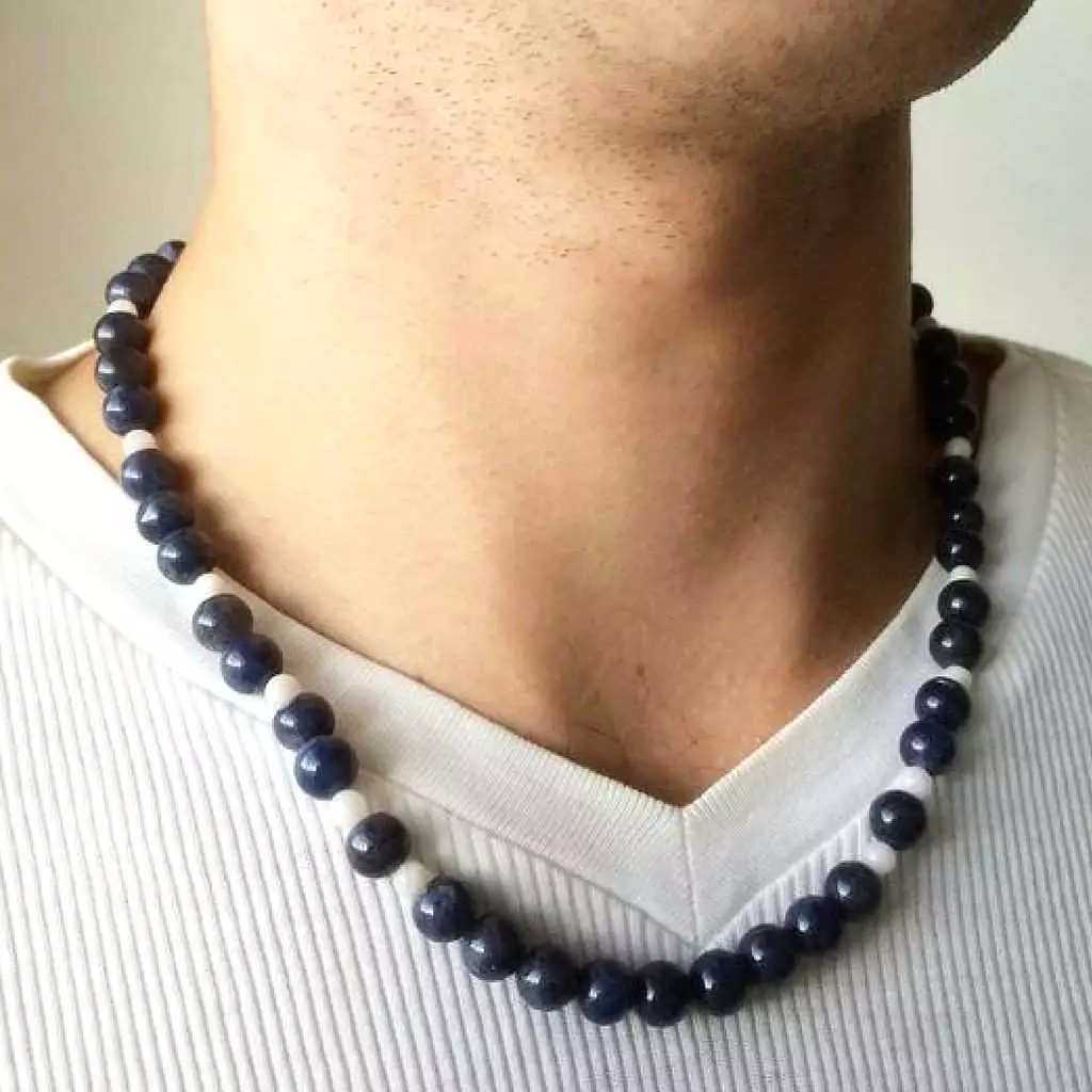 Men's Blue Aventurine Beaded Necklace