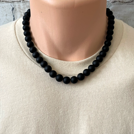 Mens Matte Black Onyx 10mm Beaded Necklace